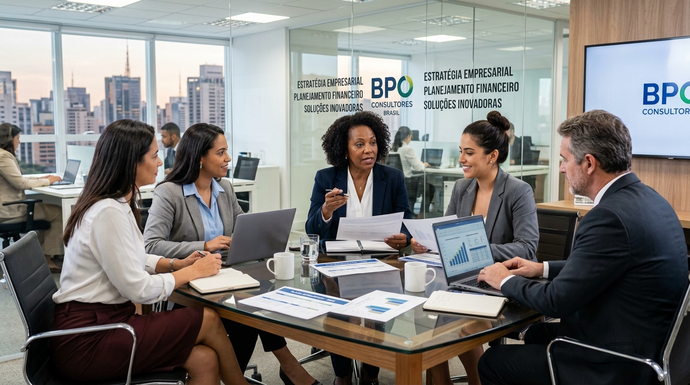 Equipe de consultoria em reunião de planejamento